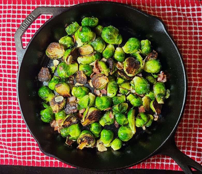 Skillet Brussels sprouts with bacon and garlic