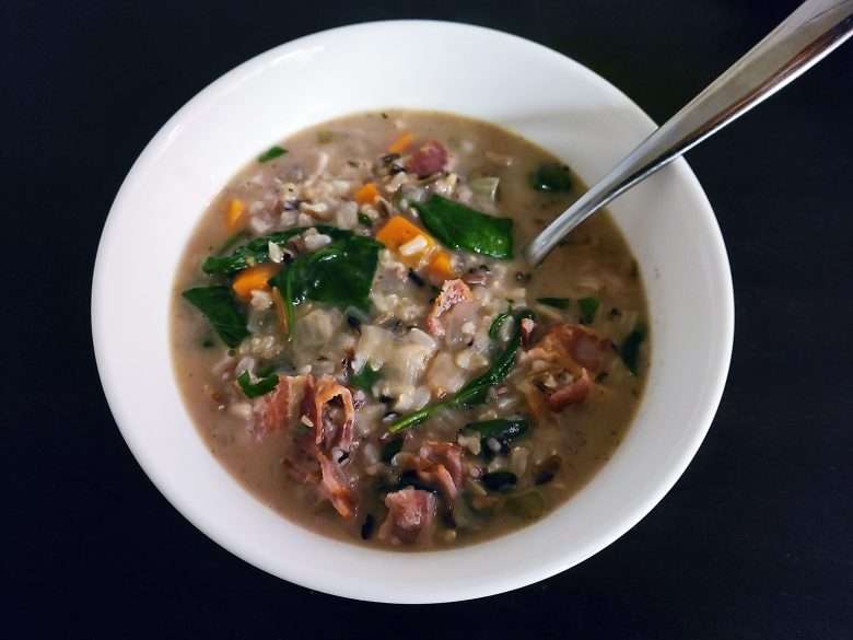 Wild Rice Soup with Spinach and Bacon