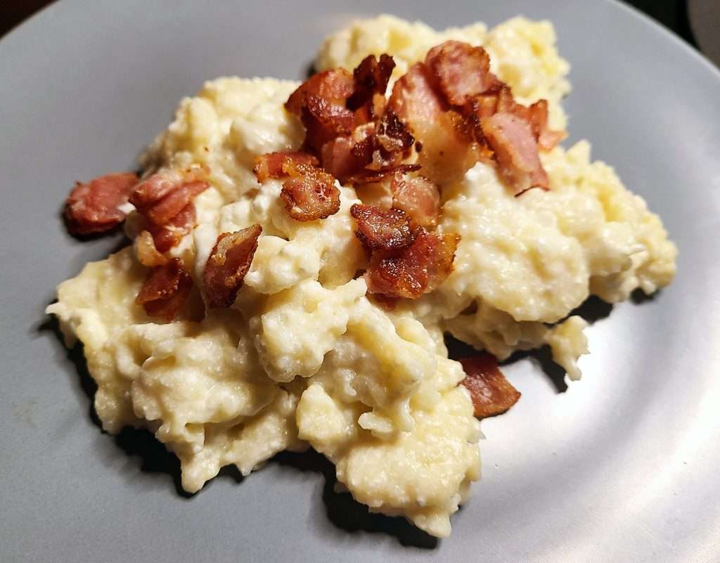 Bryndzové Halušky (Potato Dumplings with Cheese & Bacon)