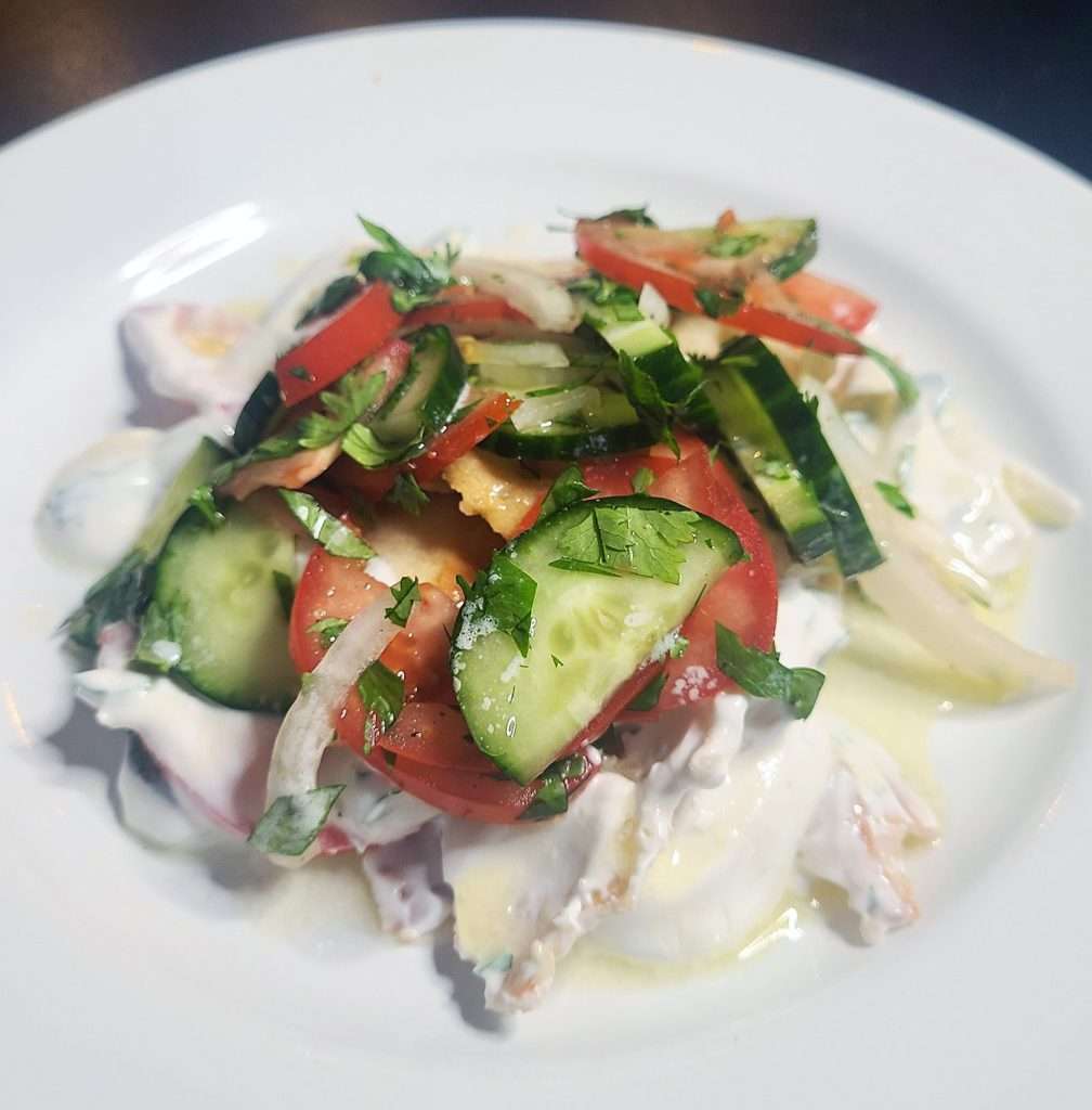 Qurutob (Flatbread with Salad and Yogurt Sauce)